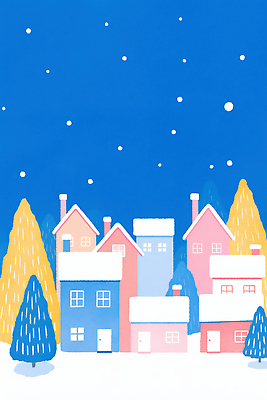식물 계절 기념일 컬러 컨셉 건물 그림 생태계 파일형식 겨울 주택 하늘 조용 평화 뷰티풀 나무 풍경 오후 파란색 흰색 눈덮임 마을 자연 크리스마스 풍경화 JPG 일러스트 국내일러스트