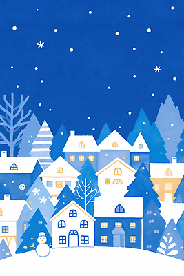 식물 계절 컬러 컨셉 눈_날씨 건물 감각 그림 생태계 파일형식 겨울 마을 주택 나무 하늘 평화 풍경 눈사람 산 눈꽃 편안함 조용 자연 풍경화 파란색 JPG 일러스트 국내일러스트
