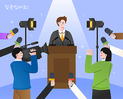 길 음향기기 컨셉 사람 전자제품 파일형식 벡터 질문 단상 언론인 방송 카메라 마이크 발표 남자 강의 뉴스 정보 소통 인터뷰 시선 주목 취재 보행로 국내일러스트 AI파일 일러스트