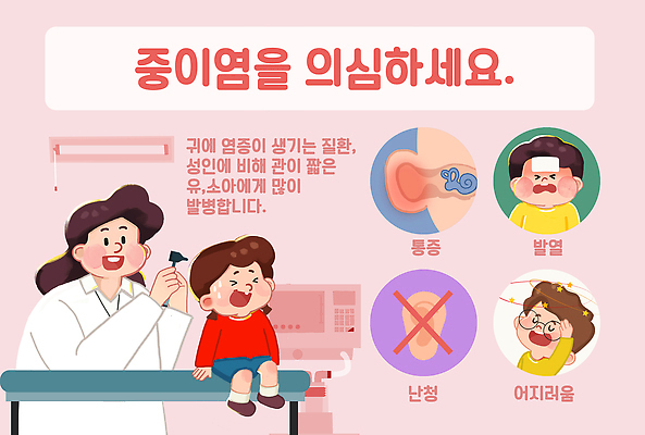 감정 의학 건강 사람 신체부위 의료진 질병 예방 파일형식 중이염 귀 염증 증상 고통 발열 어린이 성인 치료 의사 병원 약 진료 아기 PSD 국내일러스트 일러스트 질병관리 질병예방