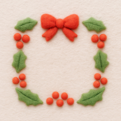 JPG 편집이미지 리본 크리스마스 겨울 나뭇잎 프레임 장식 크리스마스트리 공예 오브젝트 그림 베리 수공예 펠트 핸드메이드 편집실사 AI컴퓨터그래픽 AI콘텐츠 계절 기념일 잎 과일 취미 CG 파일형식 천_직물