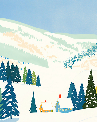 JPG 나무 컬러 겨울 일러스트 자연 하늘 산 주택 풍경 숲 언덕 즐거움 조용 전원생활 국내일러스트 AI일러스트 AI콘텐츠 식물 계절 감정 건물 생활 생태계 파일형식