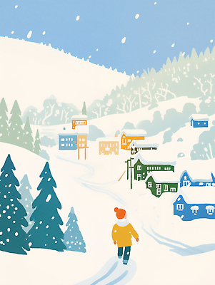 JPG 나무 겨울 일러스트 주택 사람 풍경 마을 산책 cold 홀리데이 Tranquility Snow Village Outdoor 알록달록 국내일러스트 AI일러스트 AI콘텐츠 식물 계절 휴가 휴식 건물 컬러풀 파일형식