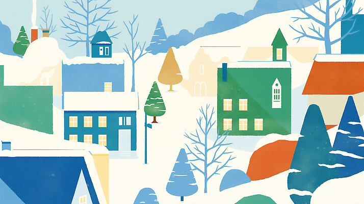 JPG 나무 디자인 계절 감정 겨울 일러스트 자연 아침 거리 주택 풍경 파란색 평화 마을 환경 흰색 편안함 장면 조용 국내일러스트 AI일러스트 AI콘텐츠 주간 식물 컬러 컨셉 건물 감각 생태계 파일형식