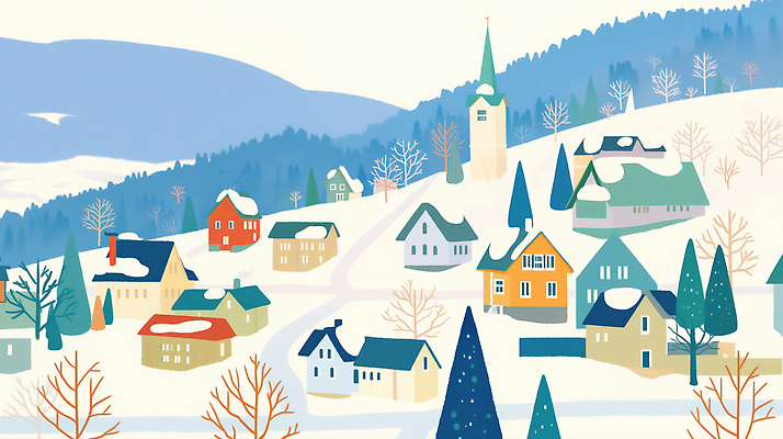 JPG 나무 문화 컬러 겨울 일러스트 자연 산 주택 한국 풍경 생활 교회 평화 마을 탑 고요 언덕 주민 국내일러스트 AI일러스트 AI콘텐츠 식물 건축물 계절 아시아 컨셉 종교건축 건물 생태계 파일형식