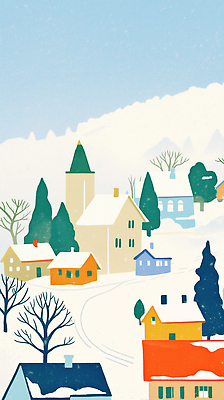 JPG 나무 건축물 크리스마스 겨울 일러스트 자연 하늘 산 주택 따뜻함 풍경 교회 평화 마을 조용 조화 색감 풍경화 국내일러스트 AI일러스트 AI콘텐츠 식물 계절 기념일 건축 컨셉 종교건축 건물 그림 생태계 파일형식