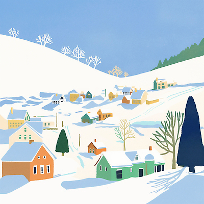 JPG 나무 컬러 겨울 일러스트 자연 하늘 주택 따뜻함 풍경 일상 평화 마을 고요 차가움 언덕 조용 눈덮임 국내일러스트 AI일러스트 AI콘텐츠 식물 계절 컨셉 건물 라이프 생태계 파일형식