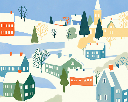 JPG 나무 디자인 건축 예술 컬러 겨울 일러스트 자연 주택 풍경 평화 마을 편안함 힐링 조경 과거 베이징 조화 풍경화 국내일러스트 AI일러스트 AI콘텐츠 식물 계절 컨셉 건물 중국 감각 그림 생태계 파일형식