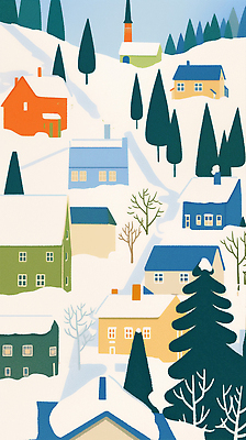 JPG 나무 컬러 겨울 일러스트 자연 주택 따뜻함 풍경 마을 고요 준비 지역 조화 집들이 흰눈 겨울풍경 눈덮임 국내일러스트 AI일러스트 AI콘텐츠 식물 계절 컨셉 눈_날씨 건물 생태계 파일형식