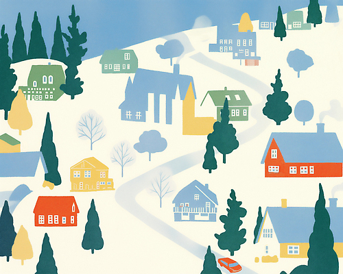 JPG 나무 도로 컬러 겨울 일러스트 자연 하늘 산 거리 주택 사람 풍경 생활 마을 조경 아기자기 국내일러스트 AI일러스트 AI콘텐츠 식물 계절 길 컨셉 교통시설 건물 생태계 파일형식