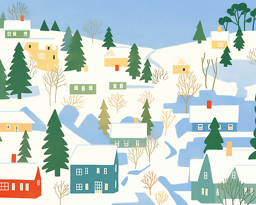 JPG 나무 감정 컬러 겨울 일러스트 가족 자연 휴식 주택 따뜻함 사람 풍경 일상 평화 마을 고요 숲 언덕 아기자기 국내일러스트 AI일러스트 AI콘텐츠 식물 계절 컨셉 관계 건물 라이프 생태계 파일형식