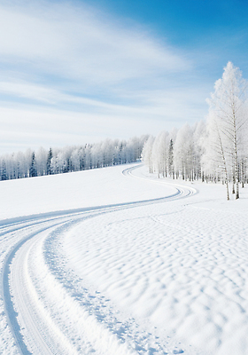 JPG 나무 편집이미지 겨울 자연 하늘 풍경 파란색 맑음 고요 직선 눈길 평야 눈덮임 편집실사 AI컴퓨터그래픽 AI콘텐츠 식물 계절 길 선 컬러 컨셉 날씨 눈_날씨 CG 생태계 파일형식