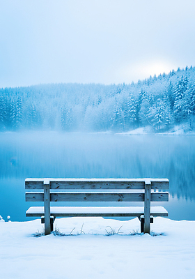 JPG 나무 편집이미지 호수 겨울 벤치 자연 하늘 풍경 물 평화 안개 차가움 숲 조용 오후 편집실사 AI컴퓨터그래픽 AI콘텐츠 자연요소 식물 계절 컨셉 의자 날씨 CG 생태계 파일형식