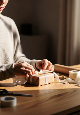 JPG 편집이미지 손 크리스마스 겨울 포장 조명 선물 신체부위 스카프 앞치마 나무탁자 정성 의료성형뷰티 편집실사 AI인물포토 AI콘텐츠 계절 기념일 탁자 사람 목도리 CG 파일형식 AI포토