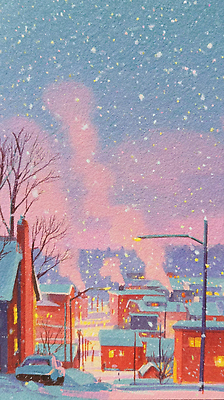 JPG 나무 겨울 일러스트 하늘 조명 거리 주택 따뜻함 풍경 건물 평화 마을 산책로 연기 차가움 저녁 스노우 국내일러스트 AI일러스트 AI콘텐츠 식물 건축물 계절 길 컨셉 야간 파일형식