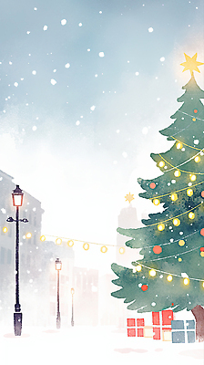 JPG 행복 크리스마스 설경 겨울 가로등 일러스트 전구 자연 조명 거리 선물 사랑 풍경 장식 크리스마스트리 축제 분위기 색감 국내일러스트 AI일러스트 AI콘텐츠 계절 공공시설 기념일 감정 컨셉 생태계 파일형식