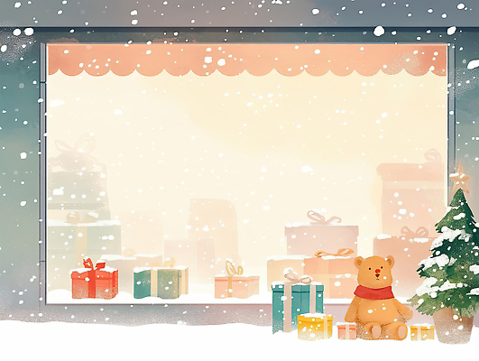 JPG 창 컬러 크리스마스 겨울 일러스트 가족 따뜻함 선물 사랑 풍경 장식 상자 장난감 크리스마스트리 축제 곰인형 기쁨 분위기 즐거움 국내일러스트 AI일러스트 AI콘텐츠 계절 기념일 감정 무기 인형 컨셉 관계 파일형식