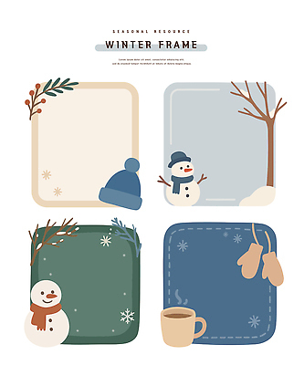 디자인 컬러 백그라운드 크리스마스 겨울 일러스트 눈사람 프레임 따뜻함 장식 자료 나뭇가지 메모지 그림 코코아 수공예 테마 스타일 국내일러스트 AI파일 나무 계절 기념일 음료 사무용품 공예 파일형식 벡터