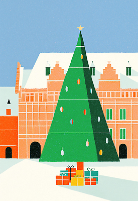 JPG 나무 포스터 컬러 크리스마스 겨울 일러스트 가족 따뜻함 선물 풍경 건물 장식 크리스마스트리 축제 기쁨 축하 화려 휴일 국내일러스트 AI일러스트 AI콘텐츠 식물 건축물 계절 기념일 감정 컨셉 관계 파일형식