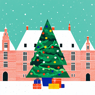 JPG 기념일 행복 포스터 컬러 크리스마스 겨울 일러스트 가족 따뜻함 선물 풍경 이벤트 장식 빨간색 초록색 크리스마스트리 축제 성 즐거움 국내일러스트 AI일러스트 AI콘텐츠 건축물 계절 감정 관계 파일형식