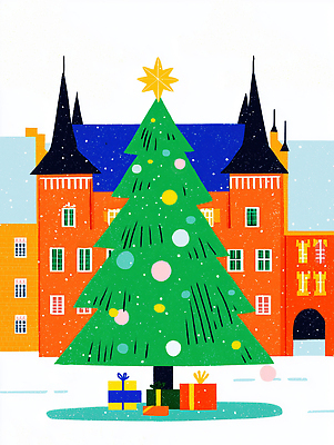 JPG 나무 기념일 포스터 컬러 크리스마스 겨울 일러스트 가족 선물 이벤트 장식 크리스마스트리 산타클로스 축제 축하 뷰티풀 수목 겨울풍경 국내일러스트 AI일러스트 AI콘텐츠 식물 계절 컨셉 관계 풍경 파일형식