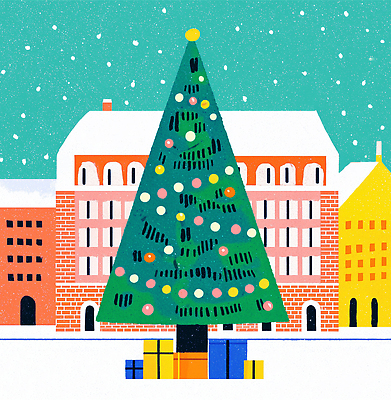 JPG 나무 포스터 예술 컬러 크리스마스 겨울 일러스트 가족 선물 건물 장식 상자 크리스마스트리 마을 축제 즐거움 겨울풍경 국내일러스트 AI일러스트 AI콘텐츠 식물 건축물 계절 기념일 감정 관계 풍경 파일형식