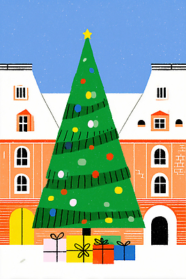 JPG 계절 기념일 행복 포스터 크리스마스 겨울 일러스트 가족 선물 장식 크리스마스트리 축제 기쁨 모임 선물꾸러미 캐럴 국내일러스트 AI일러스트 AI콘텐츠 감정 관계 이벤트 파일형식