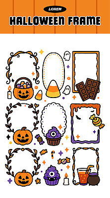 캐릭터 디자인 컬러 스티커 일러스트 호박 디저트 프레임 사탕 이벤트 장식 파티 초콜릿 축제 할로윈 분위기 유령 컵케이크 즐거움 창의성 국내일러스트 AI파일 감정 음식 컨셉 채소 케이크 파일형식 벡터