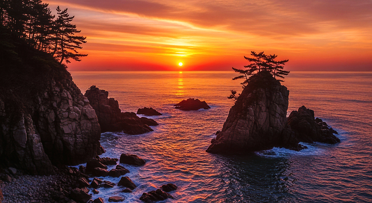 JPG 나무 편집이미지 바다 컬러 자연 하늘 새해 풍경 해변 평화 일출 노을 일몰 저녁 뷰티풀 수평선 편집실사 AI포토 AI콘텐츠 자연요소 식물 컨셉 야간 CG 생태계 파일형식