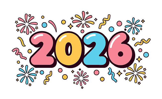 행복 컬러 일러스트 새해 기념 폭죽 이벤트 여러명 타이포그라피 장식 파티 축제 희망 기쁨 축하 즐거움 밝은색 설렘 2026년 국내일러스트 AI파일 문자 감정 다수 컨셉 사람 연도 파일형식 벡터