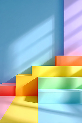 JPG 편집이미지 디자인 예술 분홍색 컬러 조명 초록색 파란색 인테리어 햇빛 노란색 계단 공간 오브젝트 파스텔 이미지편집 AI컴퓨터그래픽 AI콘텐츠 학용품 태양 파일형식