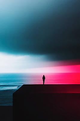 JPG 편집이미지 바다 자연 하늘 사람 풍경 어둠 감상 절벽 경계 색감 수평선 이미지편집 AI컴퓨터그래픽 AI콘텐츠 생태계 파일형식