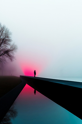 JPG 나무 편집이미지 컬러 자연 거리 그림자 사람 풍경 물 반사 일출 안개 고독 저녁 조용 이미지편집 AI컴퓨터그래픽 AI콘텐츠 자연요소 식물 감정 날씨 노을 야간 생태계 파일형식