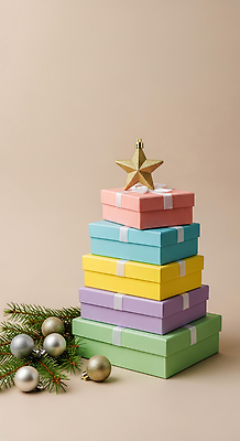 JPG 편집이미지 별 분홍색 컬러 크리스마스 선물 장식 초록색 파란색 상자 노란색 보라색 소나무 파스텔 편집실사 AI포토 AI콘텐츠 자연요소 나무 기념일 학용품 CG 파일형식