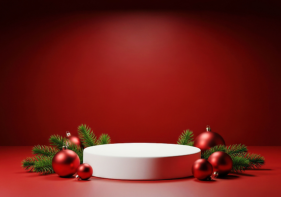 JPG 나무 편집이미지 계절 백그라운드 크리스마스 따뜻함 선물 장식 빨간색 축제 스탠드 소나무 원형 분위기 구슬 포디움 편집실사 도형 식물 기념일 컬러 컨셉 조명 무대 CG 파일형식