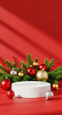 JPG 식물 편집이미지 백그라운드 잎 크리스마스 겨울 탁자 장식 빨간색 파티 축제 금색 은색 구슬 오브젝트 포디움 편집실사 계절 기념일 컬러 가구 이벤트 무대 CG 파일형식