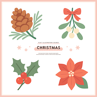 식물 디자인 꽃 감정 컬러 백그라운드 크리스마스 겨울 일러스트 자연 장식 축제 오브젝트 솔방울 포인세티아 겨우살이 뷰티풀 엘리먼트 아기자기 국내일러스트 AI파일 계절 기념일 컨셉 생태계 파일형식 벡터