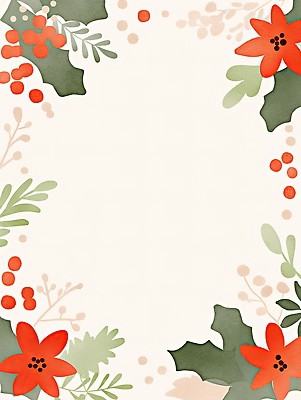 JPG 식물 디자인 계절 꽃 컬러 백그라운드 잎 크리스마스 겨울 일러스트 자연 수채화 프레임 장식 빨간색 초록색 축제 화환 그림 국내일러스트 AI일러스트 AI콘텐츠 기념일 생태계 파일형식