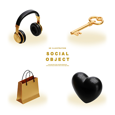 모양 PSD 편집이미지 디자인 상징 가방 열쇠 아이디어 검은색 헤드폰 금색 하트 창의성 디지털아트 편집3D 잡화 컬러 음향기기 컨셉 3D 파일형식