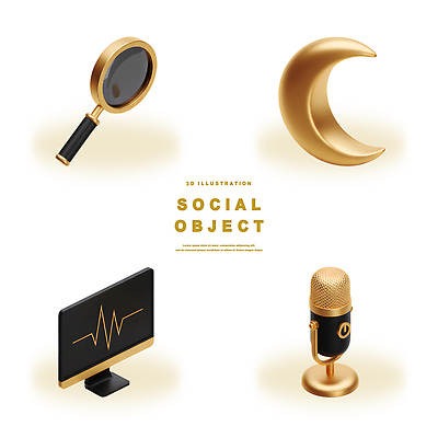 PSD 편집이미지 디자인 예술 3D 디지털 모니터 금색 표현 배열 마이크 오브젝트 확대경 반달 편집3D 컬러 음향기기 컴퓨터 달 디지털합성 파일형식