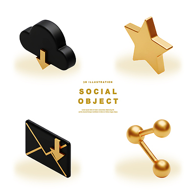 도형 PSD 편집이미지 디자인 별 봉투 그래픽 유행 3D 검은색 금색 오브젝트 모던 소셜 편집3D 자연요소 컬러 디지털합성 파일형식