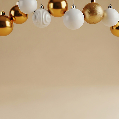 JPG 편집이미지 백그라운드 크리스마스 장식 인테리어 축제 금색 흰색 분위기 편안함 구슬 질감 베이지색 뷰티풀 오너먼트 이미지편집 AI컴퓨터그래픽 AI콘텐츠 디자인 기념일 컬러 컨셉 크리스마스장식 감각 파일형식