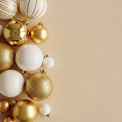 JPG 편집이미지 백그라운드 크리스마스 장식 반짝임 인테리어 크리스마스트리 축제 금색 흰색 고급 배열 오브젝트 연말 오너먼트 이미지편집 AI컴퓨터그래픽 AI콘텐츠 디자인 기념일 컬러 컨셉 크리스마스장식 모션 파일형식