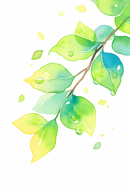 JPG 식물 디자인 예술 컬러 잎 일러스트 자연 생명 나뭇잎 수채화 미술 초록색 여름 평화 물방울 신선 그림 감성 뷰티풀 국내일러스트 AI일러스트 AI콘텐츠 계절 컨셉 문화예술 생태계 파일형식