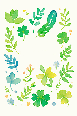 JPG 식물 디자인 꽃 화초 예술 컬러 백그라운드 잎 일러스트 자연 수채화 장식 초록색 봄 클로버 편안함 배열 조화 뷰티풀 국내일러스트 AI일러스트 AI콘텐츠 계절 감각 생태계 파일형식