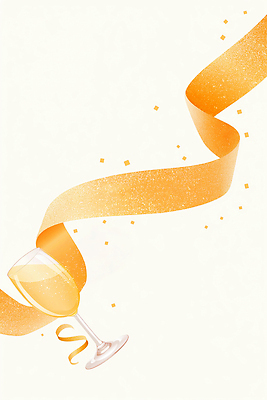 JPG 기념일 행복 리본 음료 일러스트 잔 기념 이벤트 장식 파티 축제 주황색 기쁨 축하 샴페인 즐거움 조화 소통 세레모니 연말 카운트다운 국내일러스트 AI일러스트 AI콘텐츠 식기 감정 컬러 컨셉 주류 파일형식