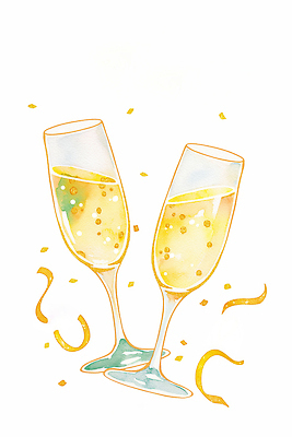JPG 기념일 행복 음료 일러스트 잔 미소 이벤트 장식 반짝임 파티 축제 기쁨 금색 축하 샴페인 잔치 두잔 연말 연회 국내일러스트 AI일러스트 AI콘텐츠 식기 감정 컬러 컨셉 2 모션 주류 표정 파일형식