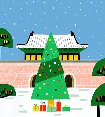 JPG 나무 크리스마스 겨울 일러스트 따뜻함 선물 풍경 장식 초록색 크리스마스트리 축제 고요 궁전 축하 조화 직사각형 뷰티풀 국내일러스트 AI일러스트 AI콘텐츠 도형 식물 계절 기념일 컬러 컨셉 고건축 파일형식