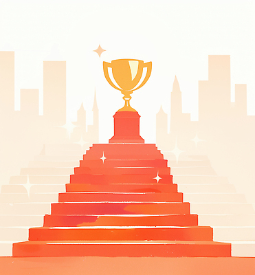 JPG 실루엣 상징 일러스트 성공 기념 빨간색 계단 희망 경쟁 기쁨 금색 축하 표현 도시 우승 목표 트로피 국내일러스트 AI일러스트 AI콘텐츠 감정 컬러 컨셉 촬영기법 최고 상_우승 파일형식