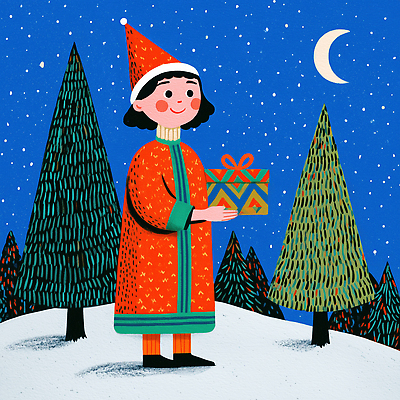 JPG 나무 행복 별 어린이 컬러 크리스마스 겨울 일러스트 산타모자 상상 동화 선물 풍경 소녀 야외 산타클로스 축제 기쁨 달 즐거움 국내일러스트 자연요소 식물 모자_잡화 계절 여자 기념일 감정 사람 파일형식